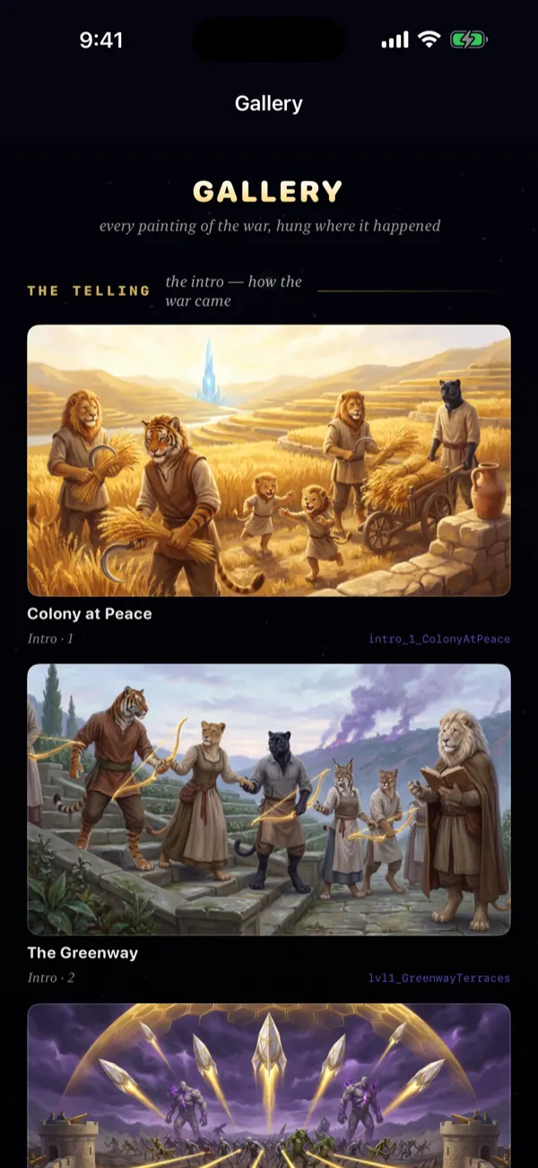 The Gallery of earned paintings.